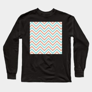 Peach Blue Chevron Multi-color Pattern Long Sleeve T-Shirt